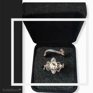 2 PC Silver Color/CZ Wedding Ring Set sz 10